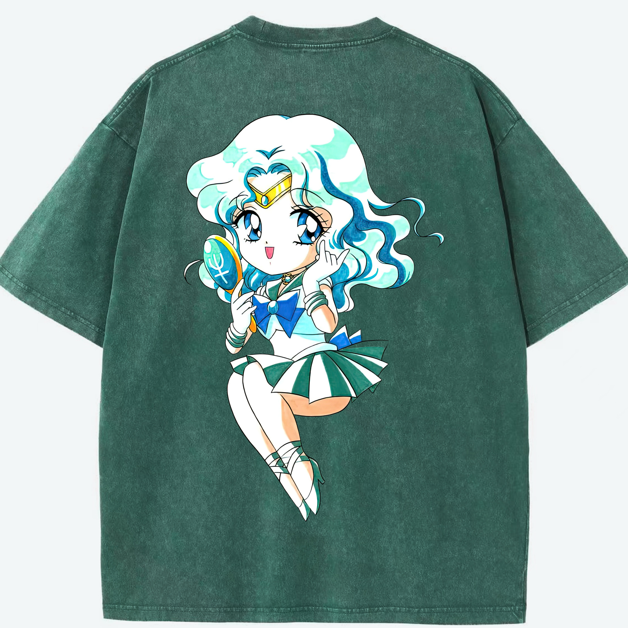 （画像用） 美少女戦士セーラームーン 海王 みちる（かいおう みちる） Sailor Moon Kaiou Michiru 綿100% ヴィンテージ風 半袖Tシャツ（背面プリント）